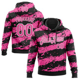 Custom Stitched Black Pink-White 3D Pattern Design Splash Torn Paper Style Sports Pullover Sweatshirt Hoodie