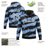 Custom Stitched Black Light Blue-White 3D Pattern Design Splash Torn Paper Style Sports Pullover Sweatshirt Hoodie