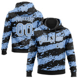 Custom Stitched Black Light Blue-White 3D Pattern Design Splash Torn Paper Style Sports Pullover Sweatshirt Hoodie