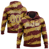 Custom Stitched Burgundy Old Gold-White 3D Pattern Design Splash Torn Paper Style Sports Pullover Sweatshirt Hoodie