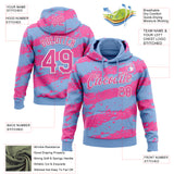 Custom Stitched Light Blue Pink-White 3D Pattern Design Splash Torn Paper Style Sports Pullover Sweatshirt Hoodie