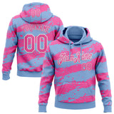 Custom Stitched Light Blue Pink-White 3D Pattern Design Splash Torn Paper Style Sports Pullover Sweatshirt Hoodie