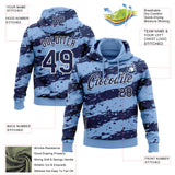 Custom Stitched Light Blue Navy-White 3D Pattern Design Splash Torn Paper Style Sports Pullover Sweatshirt Hoodie