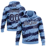 Custom Stitched Light Blue Navy-White 3D Pattern Design Splash Torn Paper Style Sports Pullover Sweatshirt Hoodie