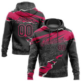 Custom Stitched Black Pink-White 3D Pattern Design Torn Paper Style Sports Pullover Sweatshirt Hoodie