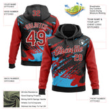 Custom Stitched Black Red Sky Blue-White 3D Pattern Design Abstract Fragment Art Splash Sports Pullover Sweatshirt Hoodie