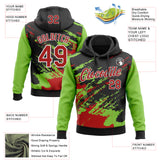 Custom Stitched Black Red Neon Green-White 3D Pattern Design Abstract Fragment Art Splash Sports Pullover Sweatshirt Hoodie