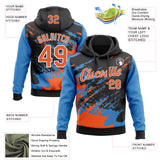 Custom Stitched Black Orange Powder Blue-White 3D Pattern Design Abstract Fragment Art Splash Sports Pullover Sweatshirt Hoodie