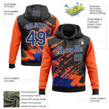 Custom Stitched Black Royal Orange-White 3D Pattern Design Abstract Fragment Art Splash Sports Pullover Sweatshirt Hoodie
