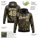 Custom Stitched Black Old Gold-White 3D Pattern Design Line Sports Pullover Sweatshirt Hoodie