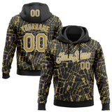 Custom Stitched Black Old Gold-White 3D Pattern Design Line Sports Pullover Sweatshirt Hoodie