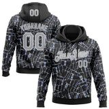 Custom Stitched Black Gray-White 3D Pattern Design Line Sports Pullover Sweatshirt Hoodie
