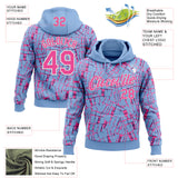 Custom Stitched Light Blue Pink-White 3D Pattern Design Line Sports Pullover Sweatshirt Hoodie