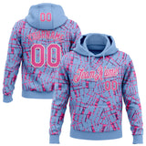 Custom Stitched Light Blue Pink-White 3D Pattern Design Line Sports Pullover Sweatshirt Hoodie