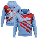 Custom Stitched Light Blue Red-White 3D Pattern Design Line Sports Pullover Sweatshirt Hoodie