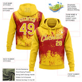 Custom Stitched Yellow Red-White 3D Pattern Design Abstract Splatter Grunge Art Sports Pullover Sweatshirt Hoodie