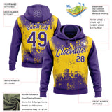 Custom Stitched Purple Yellow-White 3D Pattern Design Abstract Splatter Grunge Art Sports Pullover Sweatshirt Hoodie