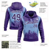 Custom Stitched Purple Light Blue-White 3D Pattern Design Abstract Splatter Grunge Art Sports Pullover Sweatshirt Hoodie