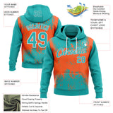 Custom Stitched Aqua Orange-White 3D Pattern Design Abstract Splatter Grunge Art Sports Pullover Sweatshirt Hoodie