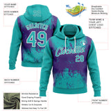 Custom Stitched Aqua Purple-White 3D Pattern Design Abstract Splatter Grunge Art Sports Pullover Sweatshirt Hoodie