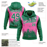 Custom Stitched Kelly Green Pink-White 3D Pattern Design Abstract Splatter Grunge Art Sports Pullover Sweatshirt Hoodie