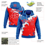 Custom Stitched Royal Fire Red-White 3D Pattern Design Splash Torn Paper Style Sports Pullover Sweatshirt Hoodie