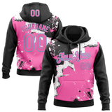 Custom Stitched Black Pink Light Blue-White 3D Pattern Design Splash Torn Paper Style Sports Pullover Sweatshirt Hoodie