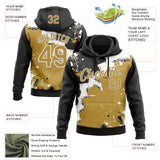 Custom Stitched Black Old Gold-White 3D Pattern Design Splash Torn Paper Style Sports Pullover Sweatshirt Hoodie