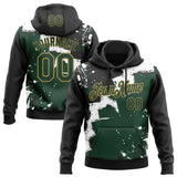 Custom Stitched Black Green Old Gold-White 3D Pattern Design Splash Torn Paper Style Sports Pullover Sweatshirt Hoodie