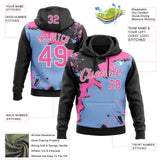 Custom Stitched Black Pink Light Blue-White 3D Pattern Design Splash Torn Paper Style Sports Pullover Sweatshirt Hoodie