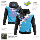 Custom Stitched Black Sky Blue Pink-White 3D Pattern Design Splash Torn Paper Style Sports Pullover Sweatshirt Hoodie