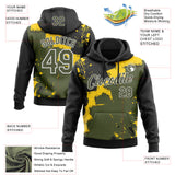 Custom Stitched Black Olive Yellow-White 3D Pattern Design Splash Torn Paper Style Sports Pullover Sweatshirt Hoodie