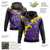 Custom Stitched Black Purple Yellow-White 3D Pattern Design Splash Torn Paper Style Sports Pullover Sweatshirt Hoodie