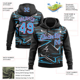 Custom Stitched Black Sky Blue Pink-White 3D Pattern Design Line Sports Pullover Sweatshirt Hoodie