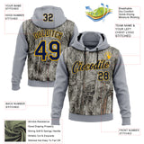 Custom Stitched Gray Navy-Gold 3D Pattern Design Tree Camo Hunting Sports Pullover Sweatshirt Hoodie