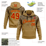 Custom Stitched Old Gold Red-Yellow 3D Pattern Design Tree Camo Gradient Hunting Sports Pullover Sweatshirt Hoodie
