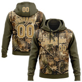 Custom Stitched Olive Old Gold-Cream 3D Pattern Design Tree Camo Hunting Sports Pullover Sweatshirt Salute To Service Hoodie
