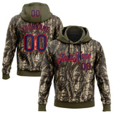 Custom Stitched Olive Navy-Fire Red 3D Pattern Design Tree Camo Hunting Sports Pullover Sweatshirt Salute To Service Hoodie