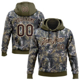 Custom Stitched Olive Brown-Cream 3D Pattern Design Tree Camo Hunting Sports Pullover Sweatshirt Salute To Service Hoodie