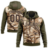 Custom Stitched Olive Brown-Cream 3D Pattern Design Tree Camo Hunting Sports Pullover Sweatshirt Salute To Service Hoodie