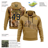 Custom Stitched Old Gold Navy-Yellow 3D Pattern Design Tree Camo American Flag Hunting Sports Pullover Sweatshirt Hoodie