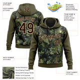 Custom Stitched Olive Brown-Cream 3D Pattern Design Tree Camo Hunting Sports Pullover Sweatshirt Salute To Service Hoodie