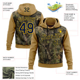 Custom Stitched Old Gold Navy-Yellow 3D Pattern Design Tree Camo Hunting Sports Pullover Sweatshirt Hoodie