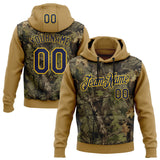 Custom Stitched Old Gold Navy-Yellow 3D Pattern Design Tree Camo Hunting Sports Pullover Sweatshirt Hoodie
