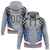 Custom Stitched Gray Steel Gray Black Blue Red-White 3D Pattern Design American Flag Inspire Patriotic Sportswear Pullover Sweatshirt Hoodie