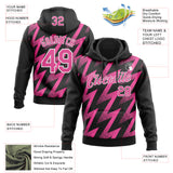 Custom Stitched Black Pink-White 3D Pattern Design Zigzag Shape Sports Pullover Sweatshirt Hoodie