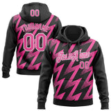Custom Stitched Black Pink-White 3D Pattern Design Zigzag Shape Sports Pullover Sweatshirt Hoodie