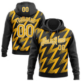 Custom Stitched Black Gold-White 3D Pattern Design Zigzag Shape Sports Pullover Sweatshirt Hoodie