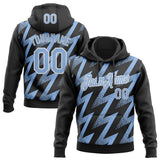 Custom Stitched Black Light Blue-White 3D Pattern Design Zigzag Shape Sports Pullover Sweatshirt Hoodie