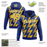 Custom Stitched Royal Yellow-White 3D Pattern Design Zigzag Shape Sports Pullover Sweatshirt Hoodie